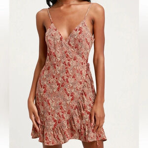 Intimately Free Free People All My Love Pink Multi Floral Print Wrap Slip Dress